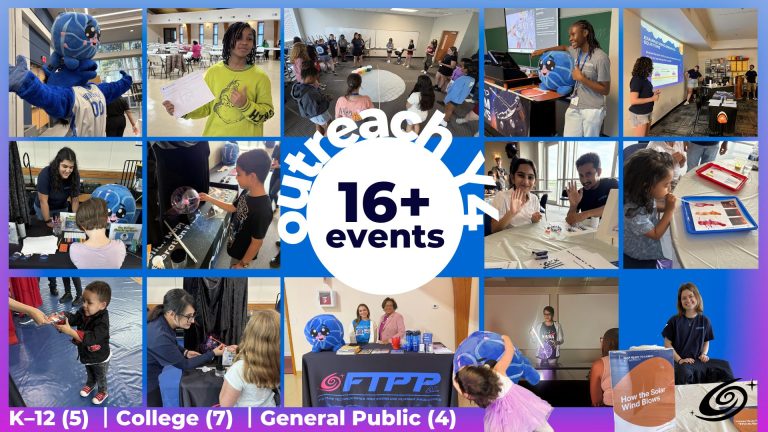 Image collage of outreach events featuring students and community members; in year four, the program hosted over 16 events, including five for K–12 students, seven for college audiences, and four for the general public.