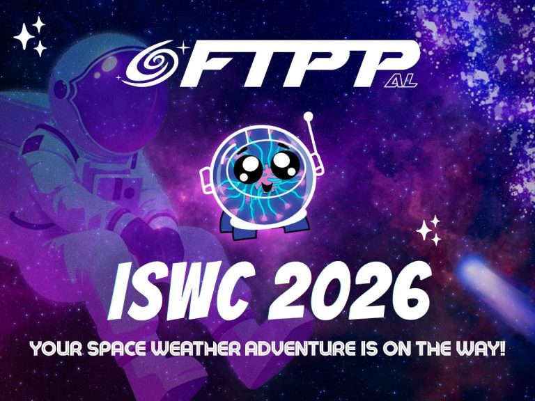 Featured graphic for ISWC 2026 showing a purple galaxy space background with an astronaut illustration, the FTPP logo, and a cartoon character in a helmet. Large text reads “ISWC 2026” with the tagline “Your Space Weather Adventure Is On The Way!”