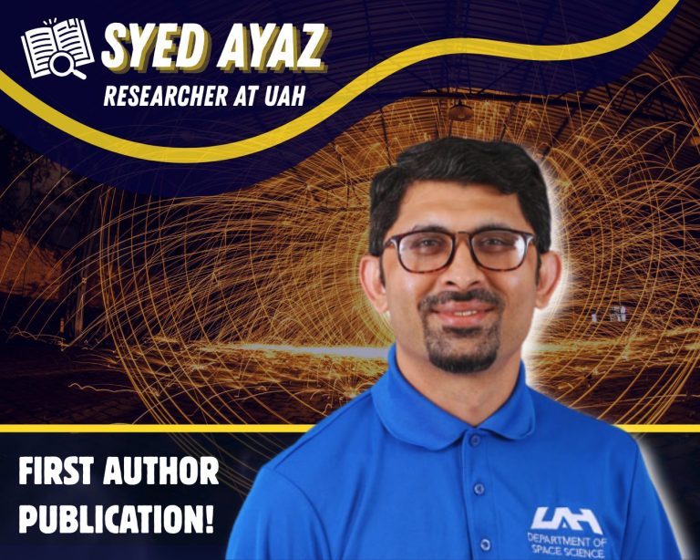Portrait of UAH Ph.D. candidate Syed Ayaz recognizing his first-author publication in The Astrophysical Journal.