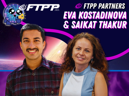 Graphic of FTPP partners, with a space-themed background. Text reads “FTPP Partners Eva Kostadinova and saikat thakur"